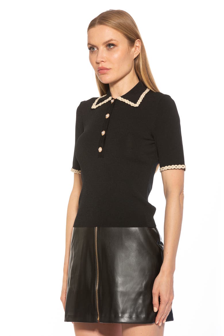 Collared Knit Short Sleeve Top, Alternate, color, BLACK