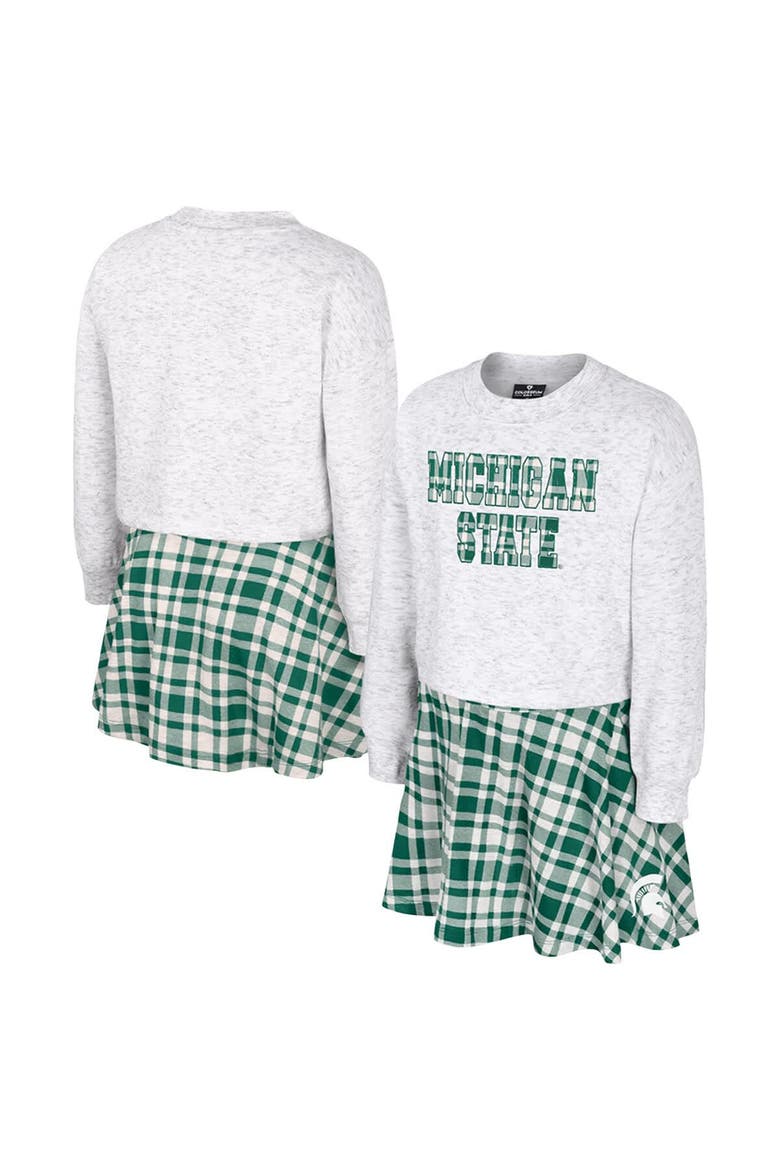 Girls Youth Colosseum White Michigan State Spartans Marceline Plaid Skirt and Top Set, Main, color, White