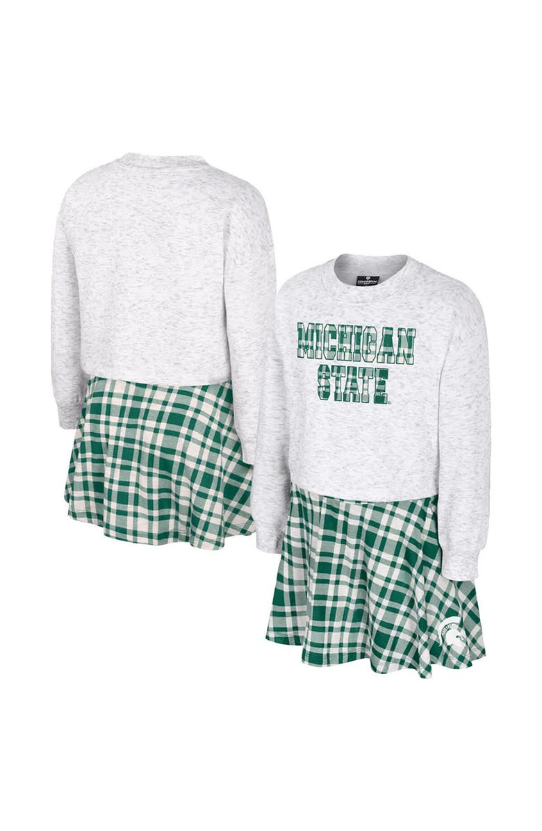 COLOSSEUM Girls Youth Colosseum White Michigan State Spartans Marceline Plaid Skirt and Top Set, Main, color, White