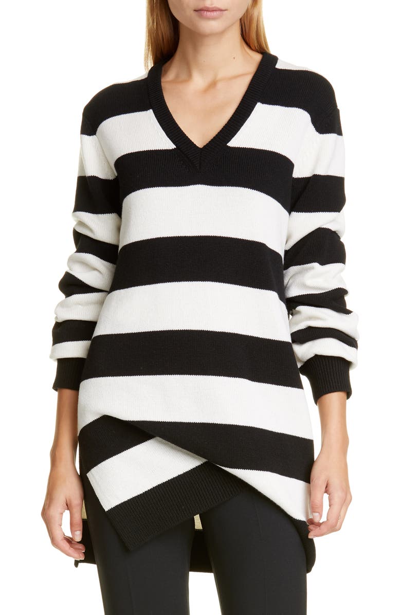 Michael Kors Collection Michael Kors Stripe Draped Asymmetrical Cashmere Sweater, Main, color, 