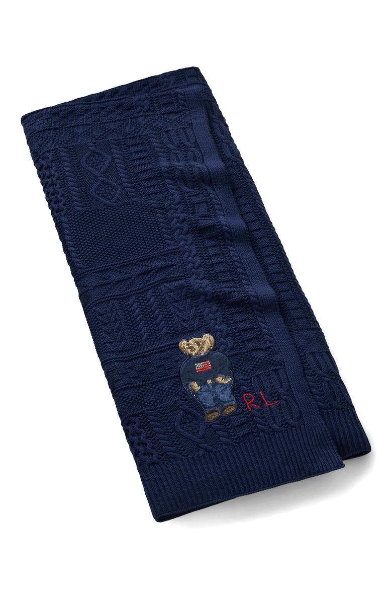 Cable Knit Throw, Main, color, NEWPORT NAVY