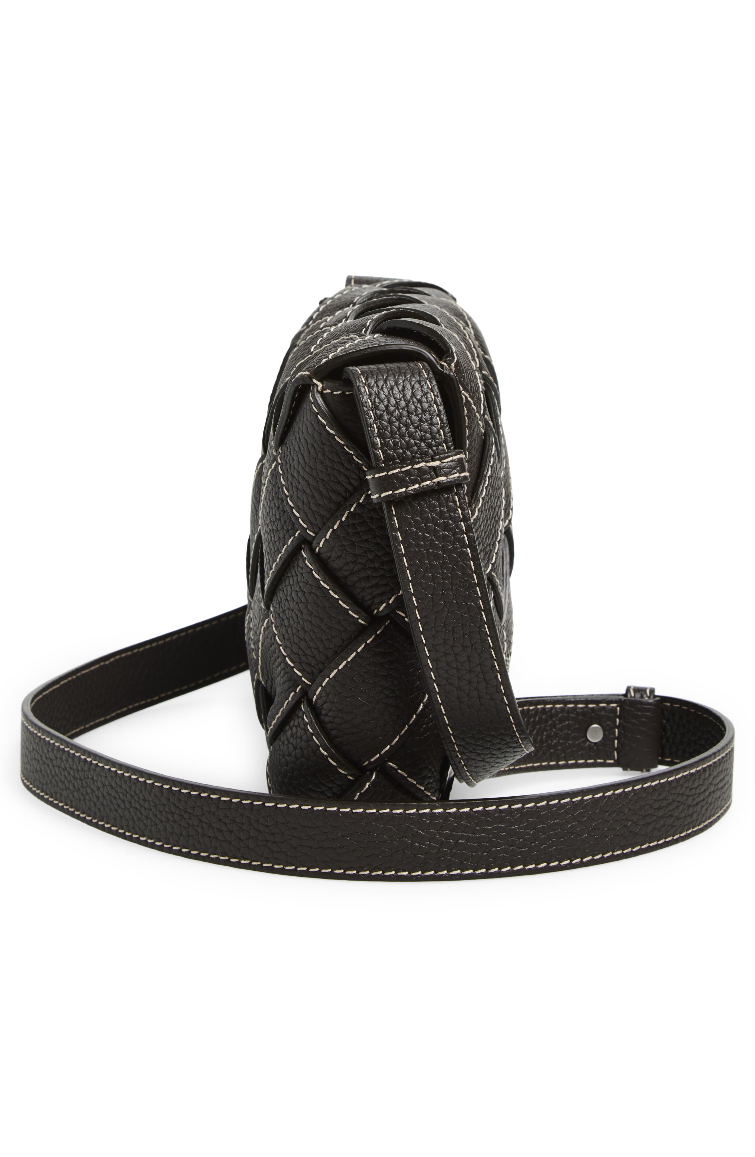 Bottega Veneta Topstitched Intreccciato Leather Messenger Bag, Alternate, color, 2314 Fondant-Natural-Silver