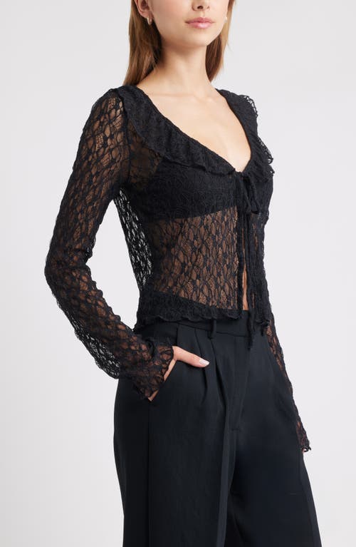 Open Edit Ruffle Sheer Lace Top In Black