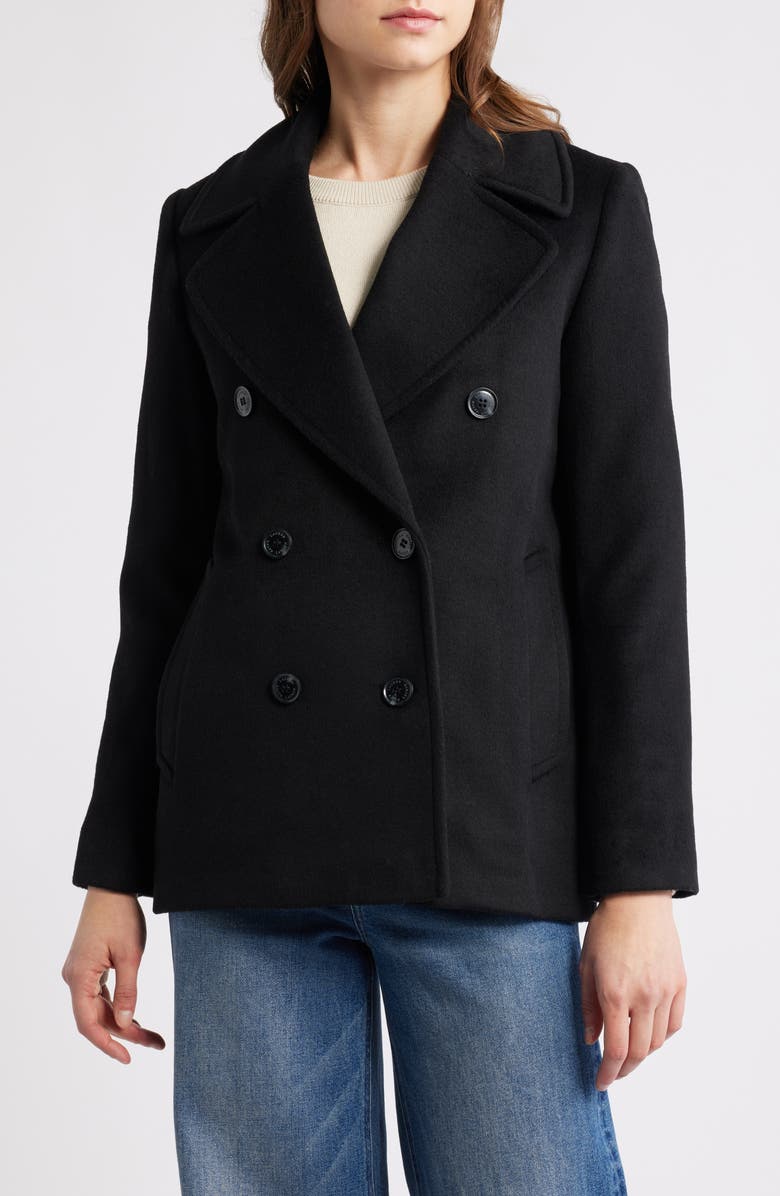 Lauren Ralph Lauren Wool Double Breasted Jacket, Main, color, Black