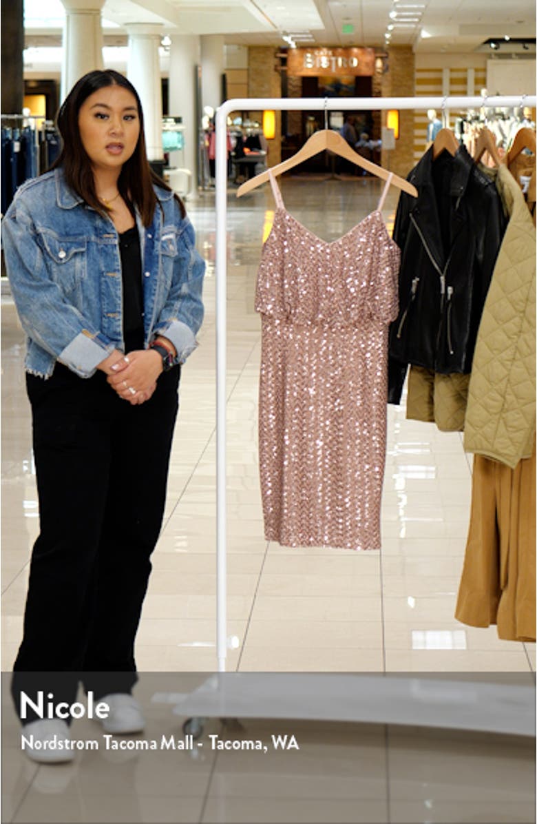 Sequin Blouson Sheath Dress, sales video thumbnail