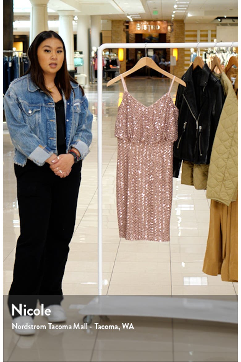 Sequin Blouson Sheath Dress video