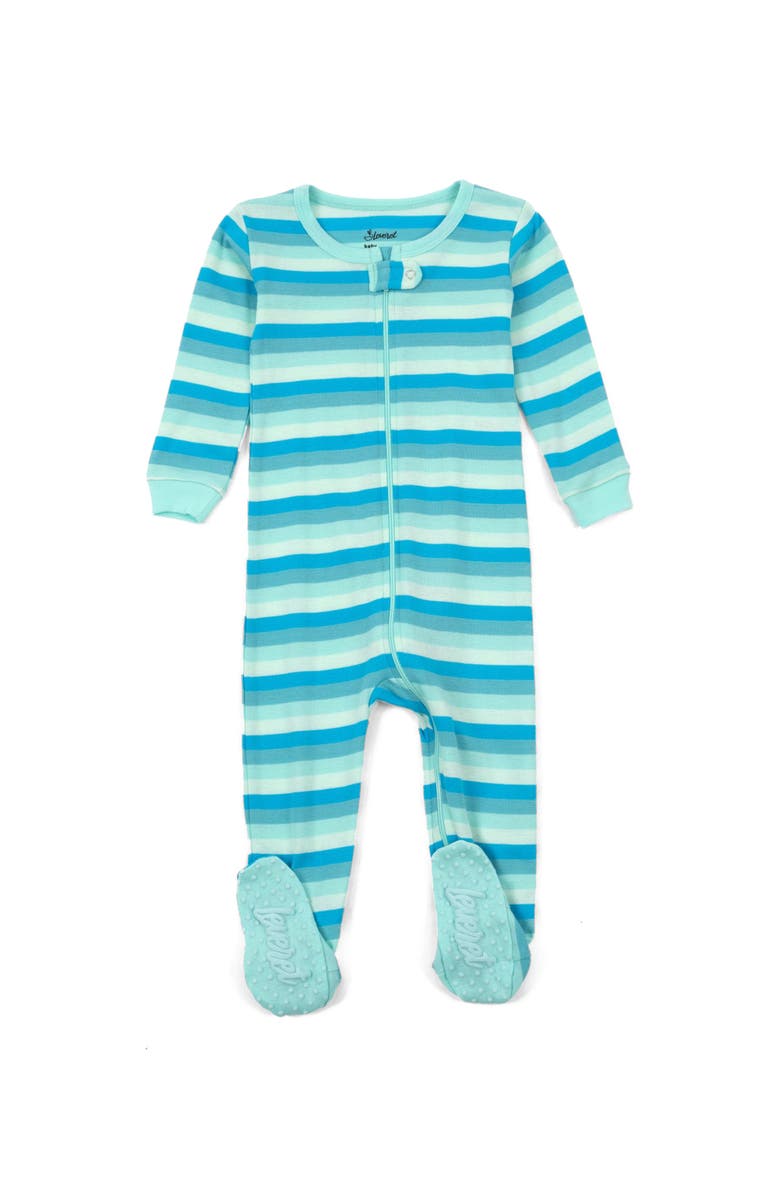 Leveret Footed Striped Cotton Matching Family Pajamas, Main, color, Orca Stripes