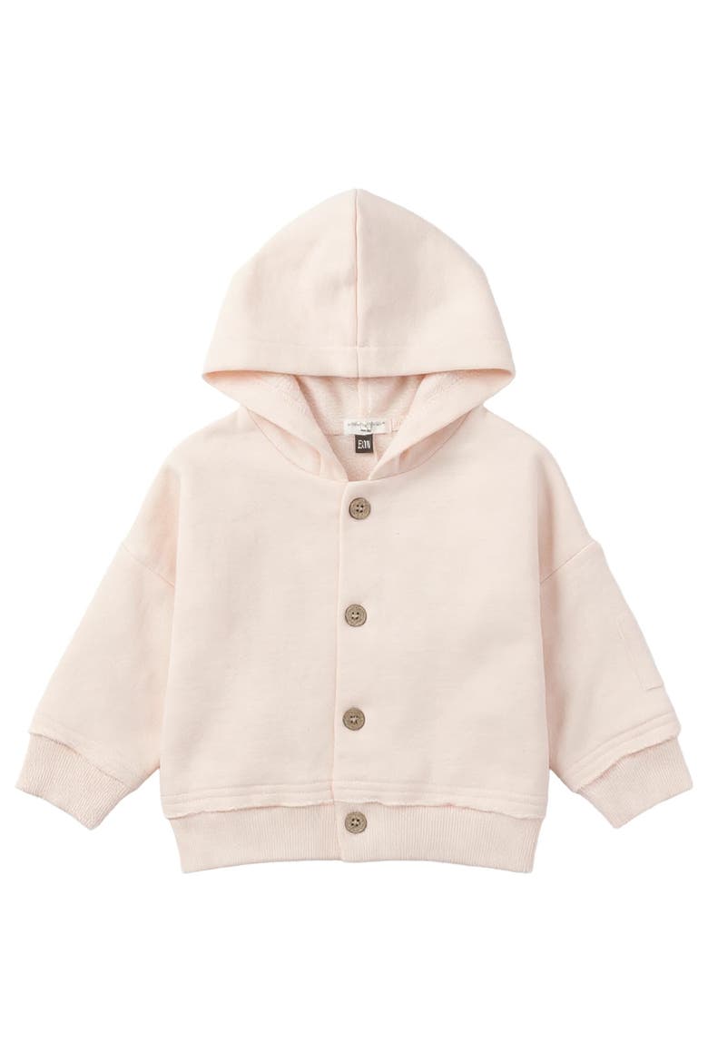 Girl French Terry Hooded Button Front Rib Cuff Jacket, Main, color, Light Blush
