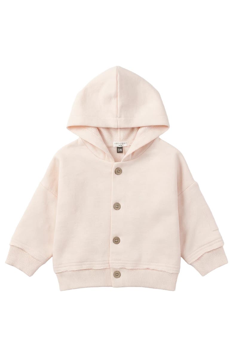Little Fragile Girl French Terry Hooded Button Front Rib Cuff Jacket, Main, color, Light Blush