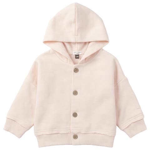 Girl French Terry Hooded Button Front Rib Cuff Jacket (Toddler)