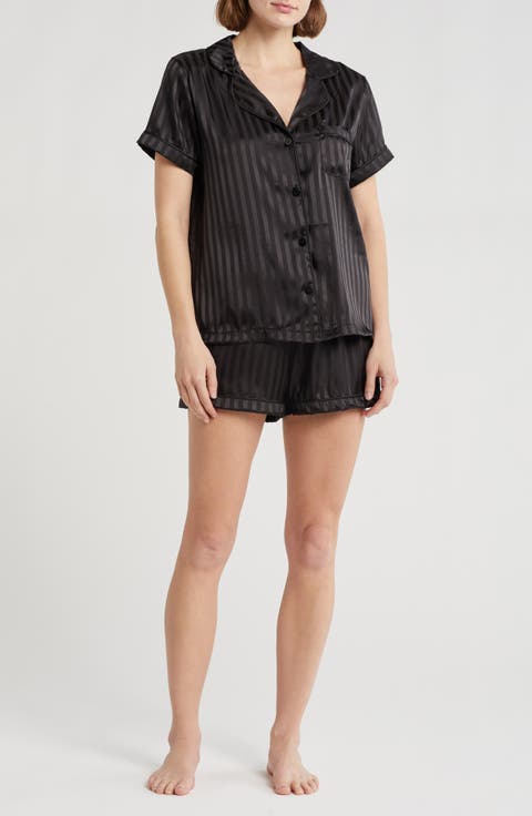 Dixie Charmeuse Short Sleeve Button-Up Shirt & Shorts Pajamas
