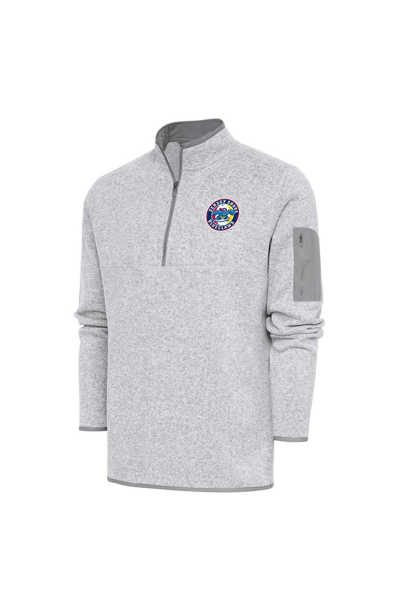 ANTIGUA Men's Antigua  Heather Gray Jersey Shore BlueClaws Fortune Quarter-Zip Pullover Jacket, Alternate, color, 