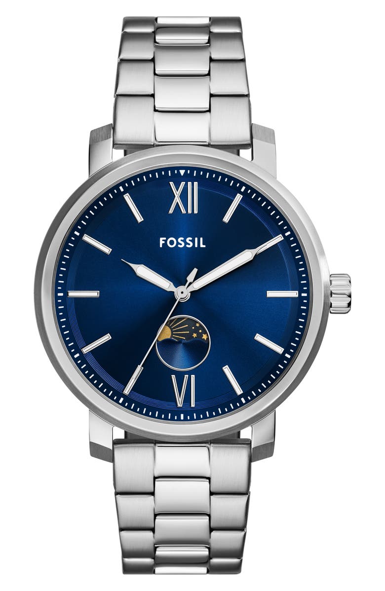 Fossil Rhett Moon Phrase Bracelet Watch, 43mm, Main, color, Silver