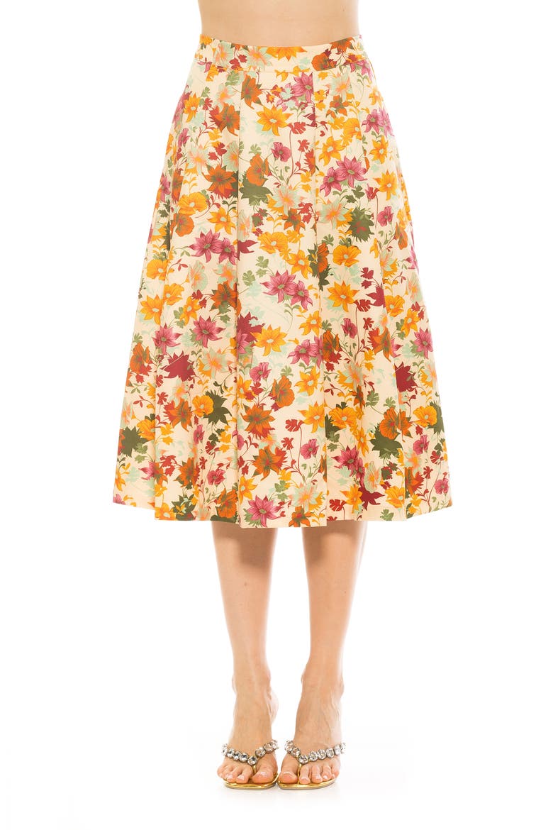 Illia Pleated Midi Skirt, Main, color, BEIGE WILDFLOWER