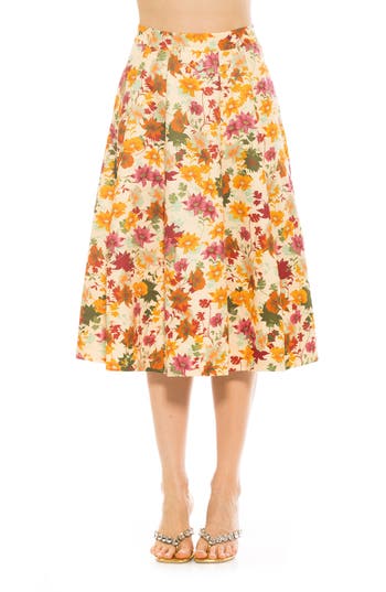 Alexia Admor Illia Pleated Midi Skirt In Beige Wildflower