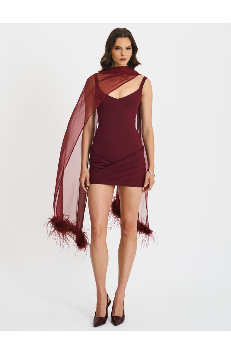 Miss Circle Tori Pleated Mini Dress with Chiffon Scarf, Alternate, color, Wine