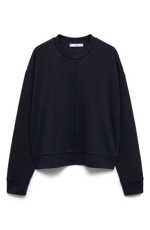 Shop Mango Exposed Seam Crewneck Sweatshirt In Dark Navy