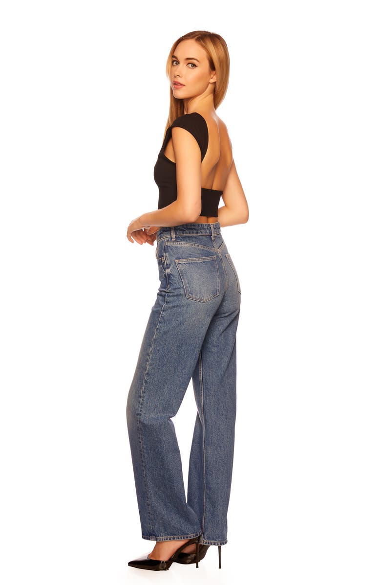 Susana Monaco Open Back Cap Sleeve Crop Top, Alternate, color, Black