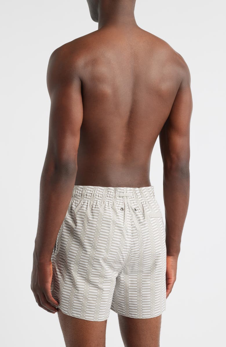 Bugatchi Cruz Geo Print Swim Trunks, Alternate, color, Desert