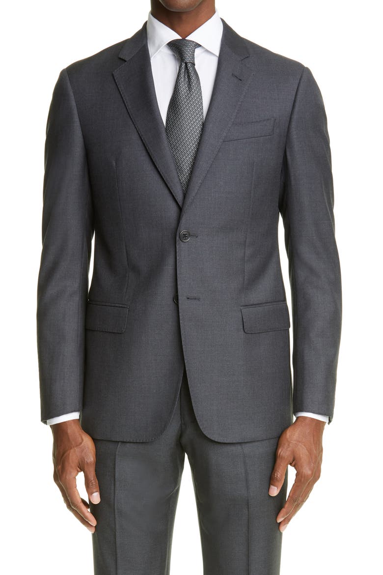 Trim Fit Solid Wool Suit, Alternate, color, SOLID DARK GREY