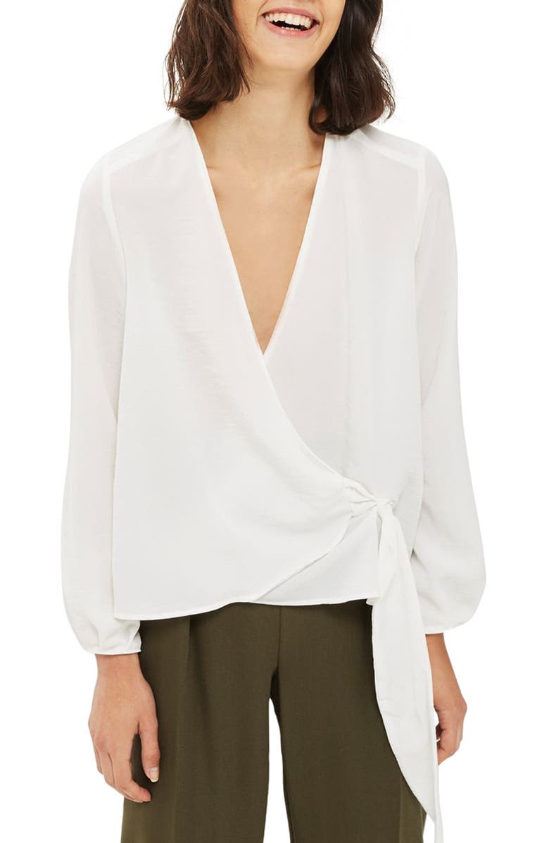 Topshop Wrap Tuck Blouse, Main, color,