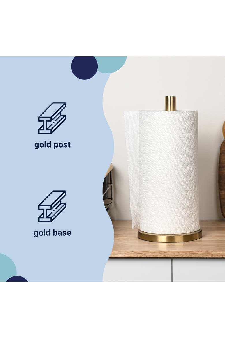Avery Modern Classic Metal with Non Slip Weighted Marble Base Paper Towel Holder, Alternate, color, Gold