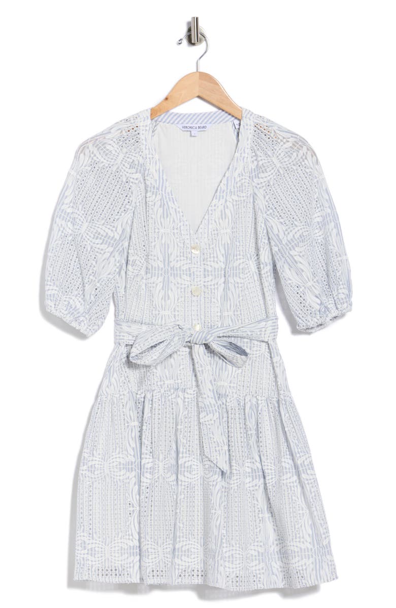 Veronica Beard Bobbie Embroidered Eyelet Puff Sleeve Fit & Flare Dress, Main, color, 