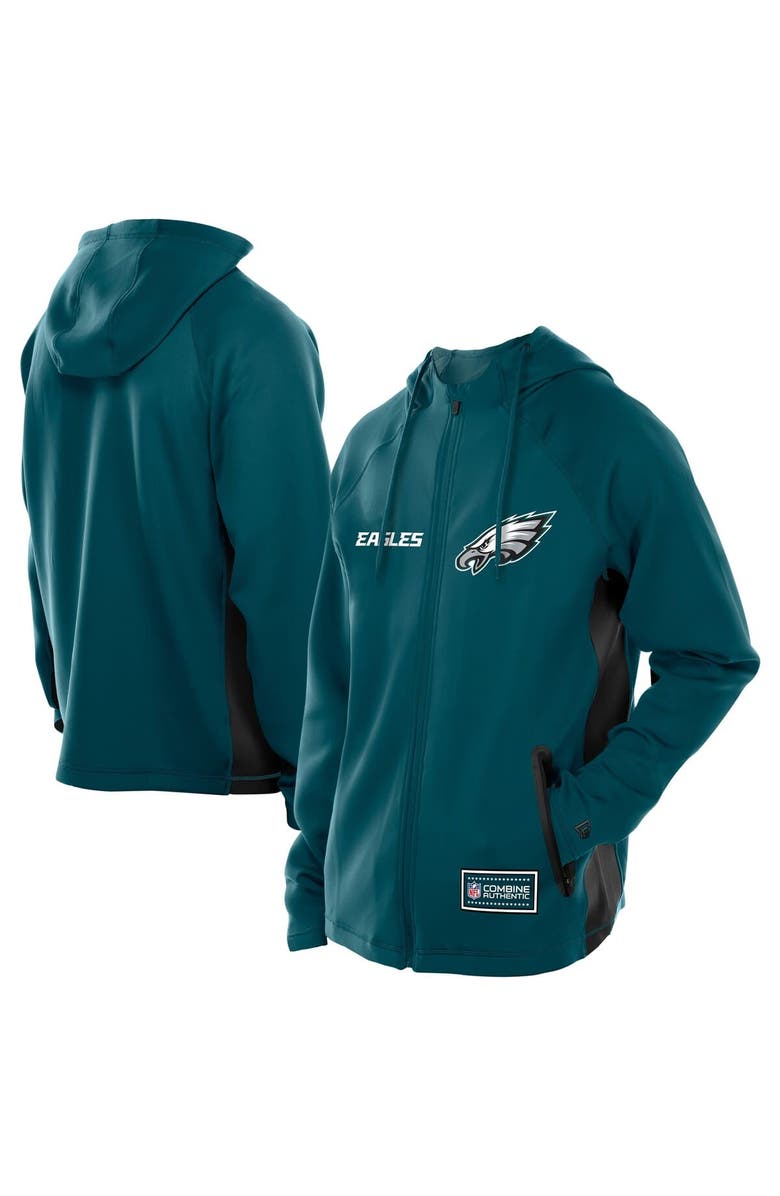 New Era Men's New Era  Midnight Green Philadelphia Eagles Combine Authentic Raglan Scuba Full-Zip Hoodie, Main, color, Green