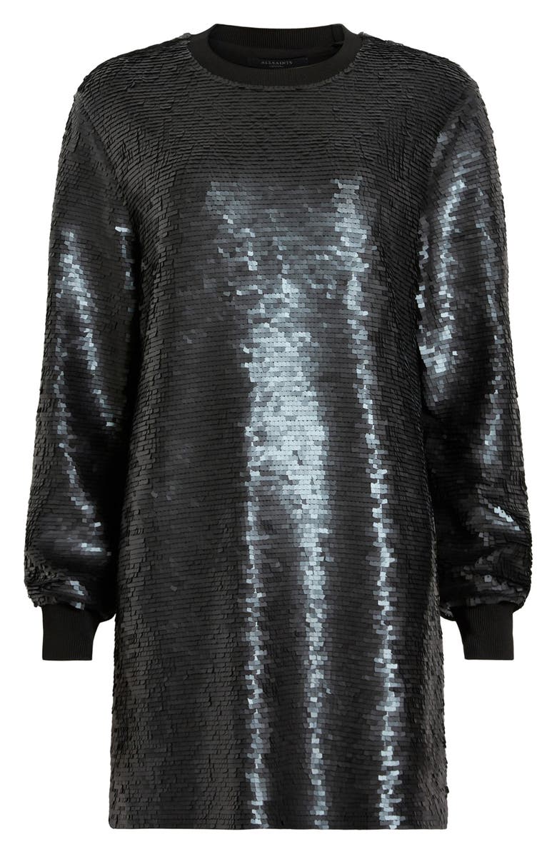 AllSaints Jaya Sequin Long Sleeve Shift Minidress, Alternate, color, Black