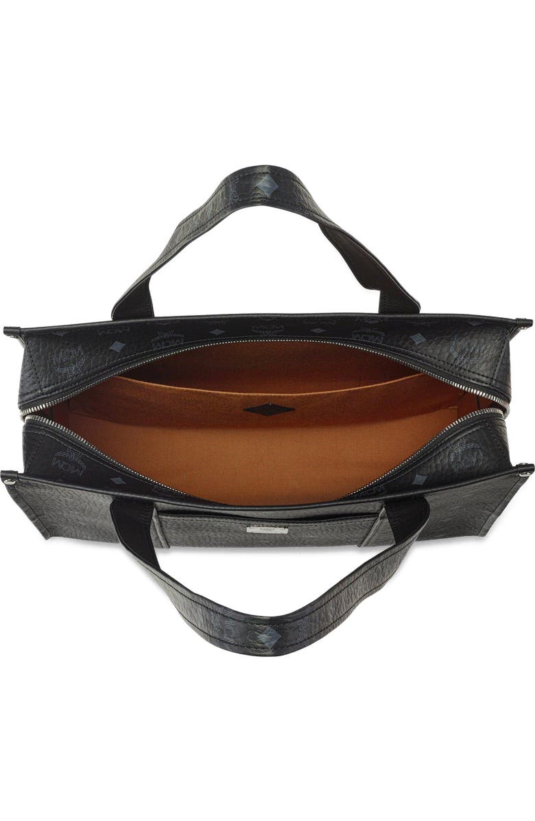 MCM Small Aren School Bag Tote in Visetos, Alternate, color, Black