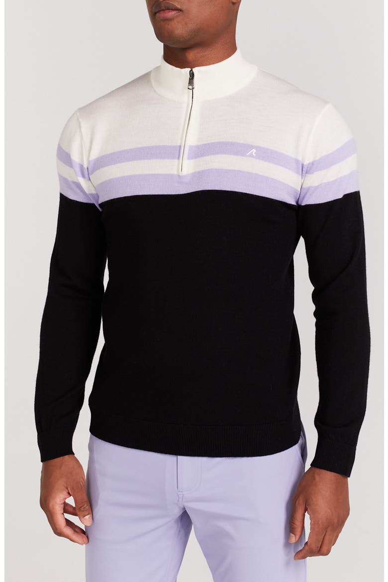 Cooper Stripe Quarter Zip Wool Sweater, Main, color, BLACK