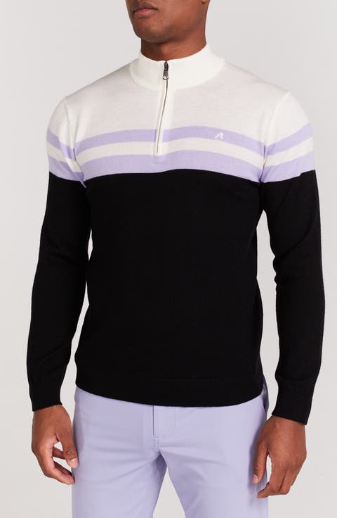 Cooper Stripe Quarter Zip Wool Sweater