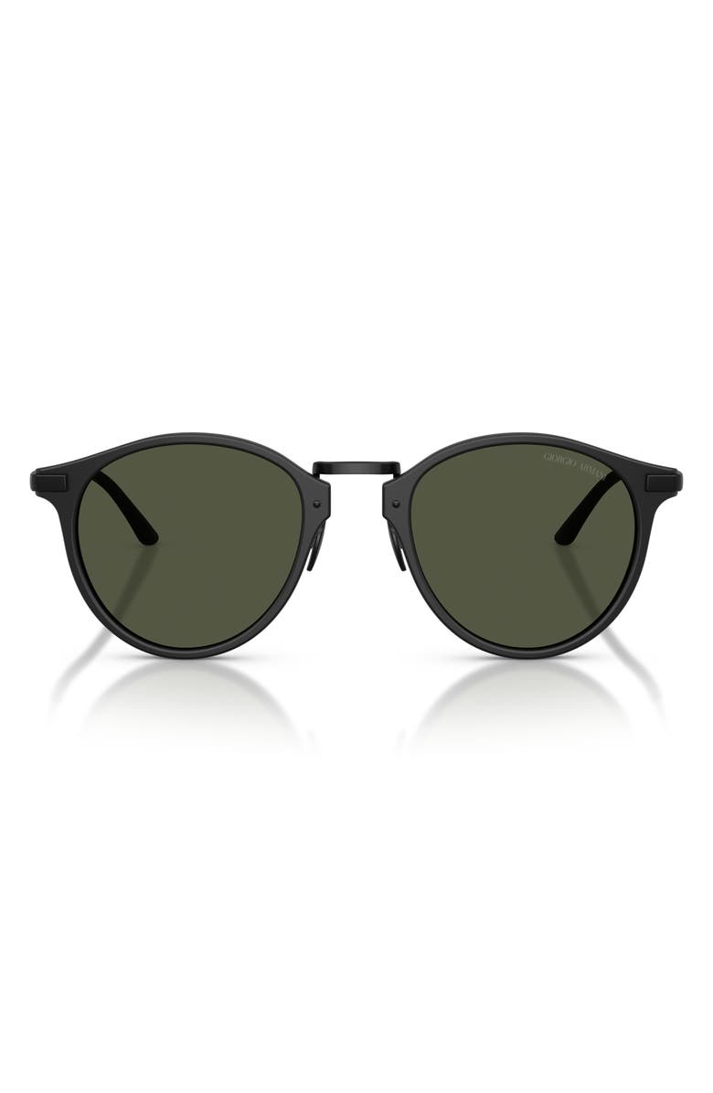 ARMANI 51mm Round Sunglasses, Main, color, Matte Black / Green