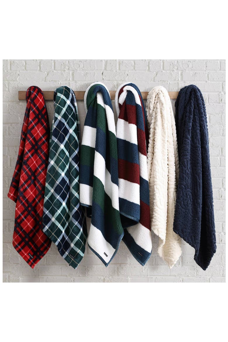 Declan Faux Shearling Throw Blanket, Alternate, color, NAVY