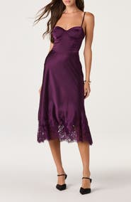 ASTR the Label Abrianna Lace Trim Satin Midi Dress