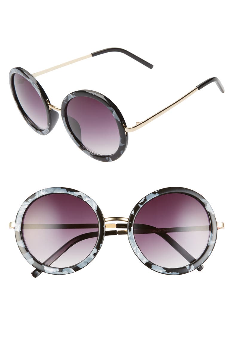 50mm Gradient Round Sunglasses, Main, color, MATTE BLACK