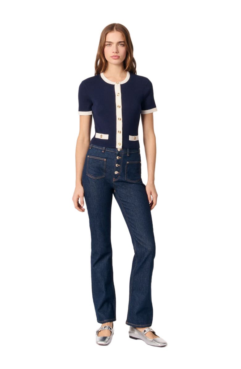 maje Cropped short sleeve cardigan, Alternate, color, 