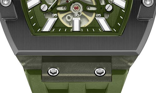 Kenneth Cole New York Skeleton Tonneau Automatic Silicone Strap Watch, 44mm X 56.2mm In Green