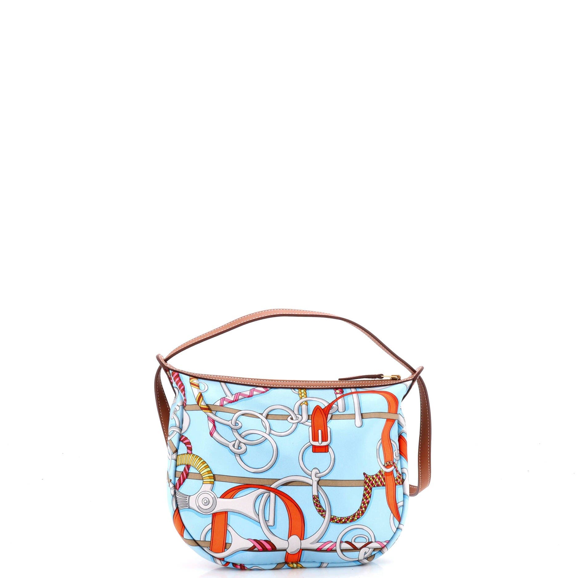 Pre-Owned Hermes Sursoie To Go Pouch Printed Silk and Leather, Alternate, color, Blue