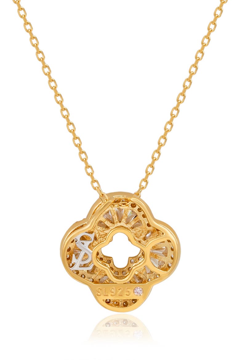 Sterling Silver Baguette Cubic Zirconia Clover Pendant Necklace, Alternate, color, YELLOW