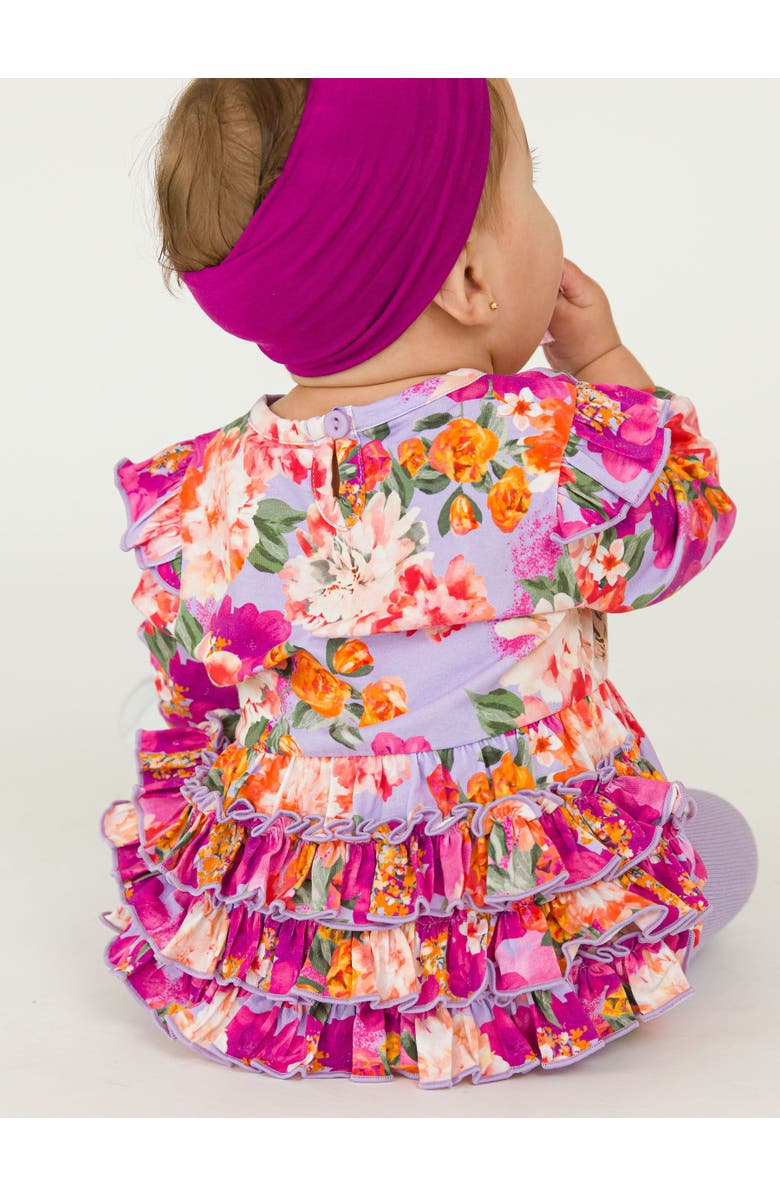 RuffleButts Long Sleeve Flutter Bubble Romper, Alternate, color, Lavender Valley