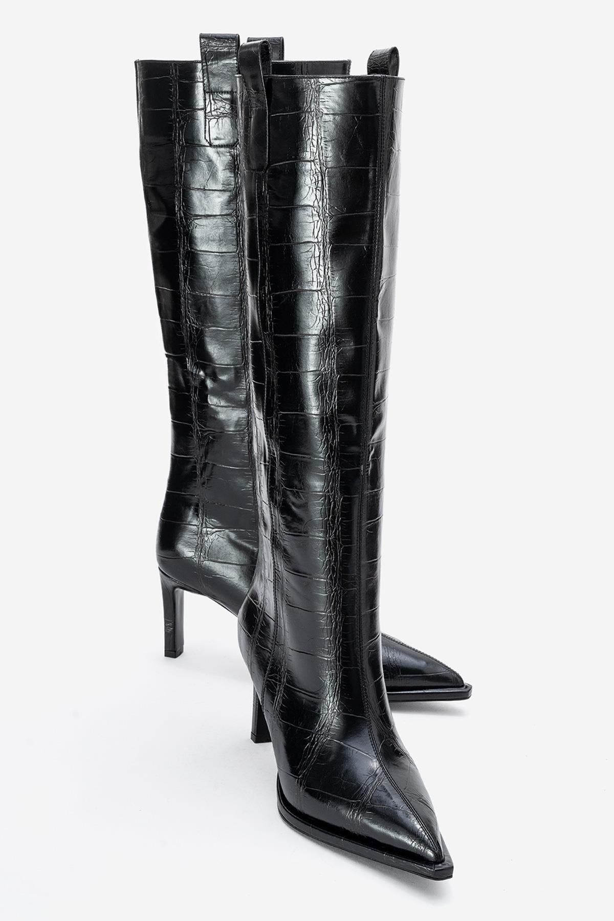 Prologue Shoes Lunelle Stiletto Knee High Boot, Alternate, color, Black Print Faux Leather