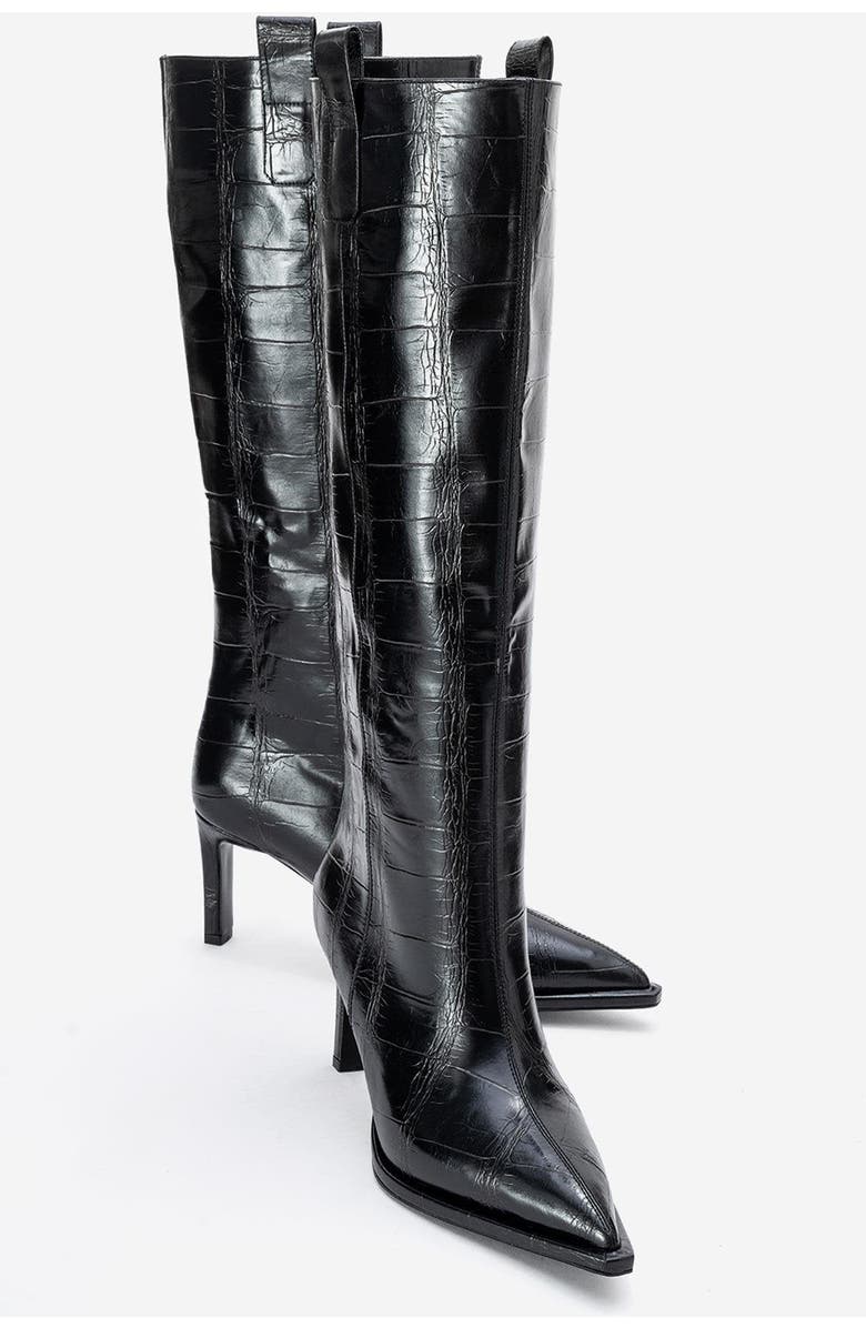 Prologue Shoes Lunelle Stiletto Knee High Boot, Alternate, color, Black Print Faux Leather