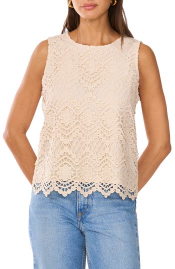 Vince Camuto Guipure Lace Sleeveless Top In Brown