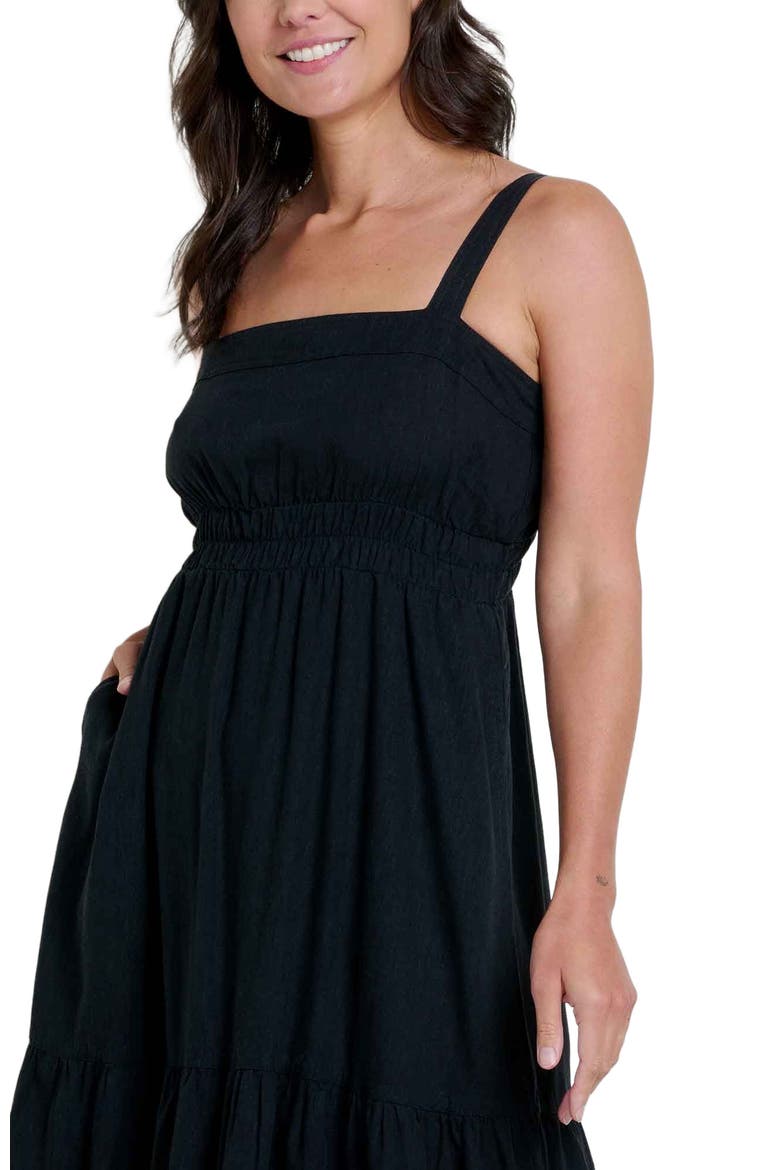 Taj Hemp Tiered Midi Sleeveless Dress, Alternate, color, Black