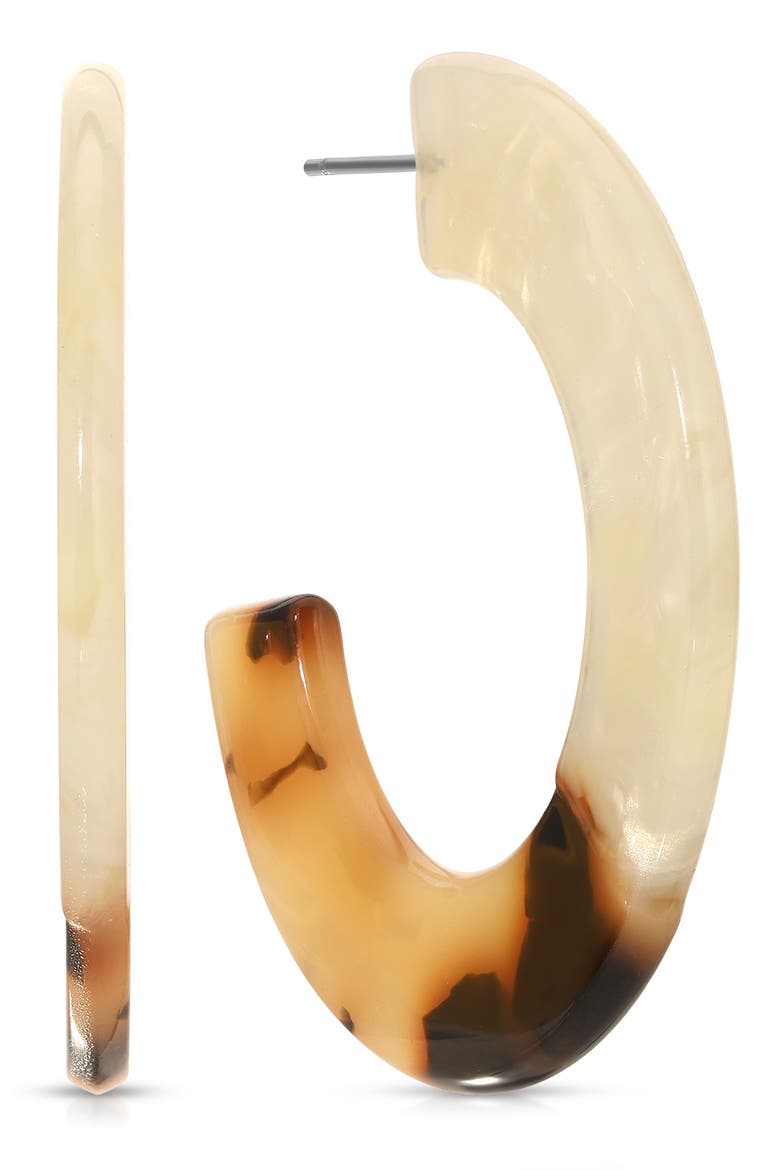 Tortoise Resin Hoop Earrings, Main, color, TORTOISE