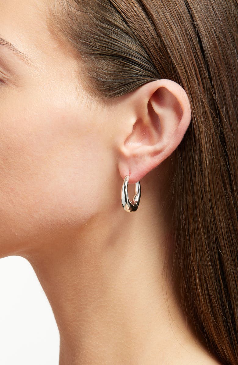 Madewell Hammered Puffy Small Huggie Hoop Earrings, Alternate, color, Warm Silver