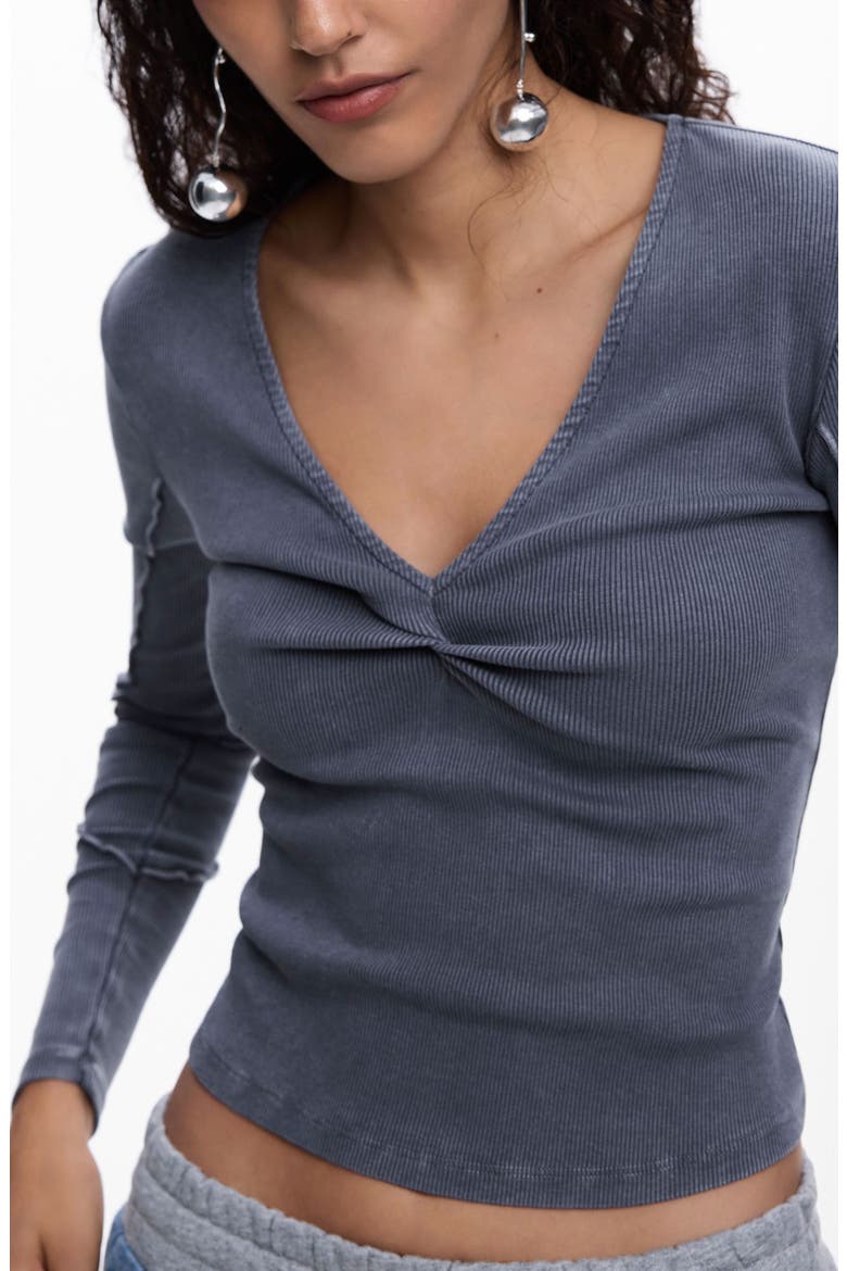 Twist Front Long Sleeve Cotton T-Shirt, Alternate, color, DARK GREY