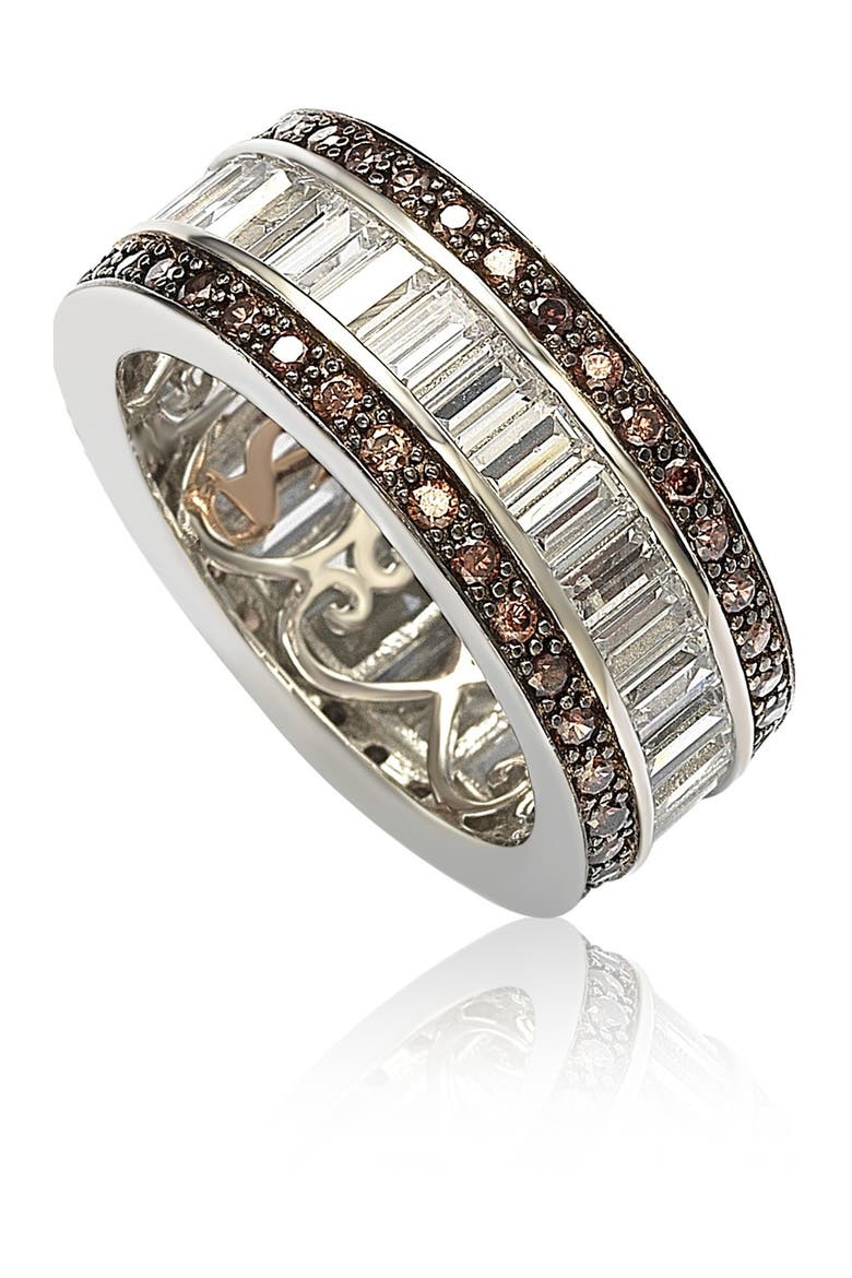 Sterling Silver Chocolate & White Baguette CZ Band, Alternate, color, BROWN