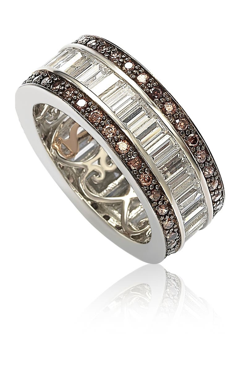 SUZY LEVIAN Sterling Silver Chocolate & White Baguette CZ Band, Alternate, color, Brown